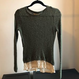 Green sweater with lace detail